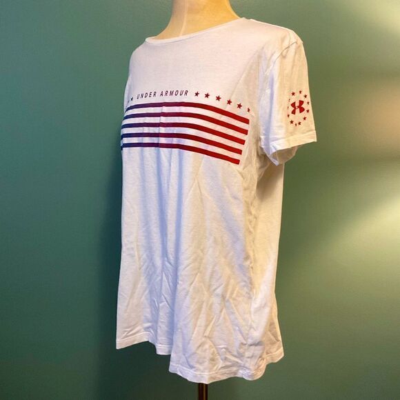 UA Under Armor Womens White Freedom Flag Tee - L - Picture 1 of 6